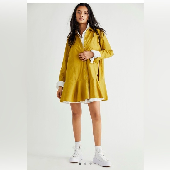 Free People Olive Shirt Dress - Picture 1 of 8